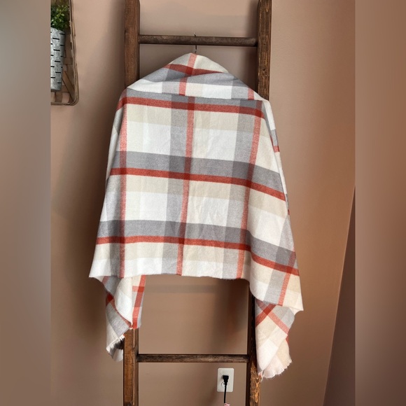 a new day Women's Plaid Cape in Gray, White, and Orange with arm holes - Picture 3 of 4